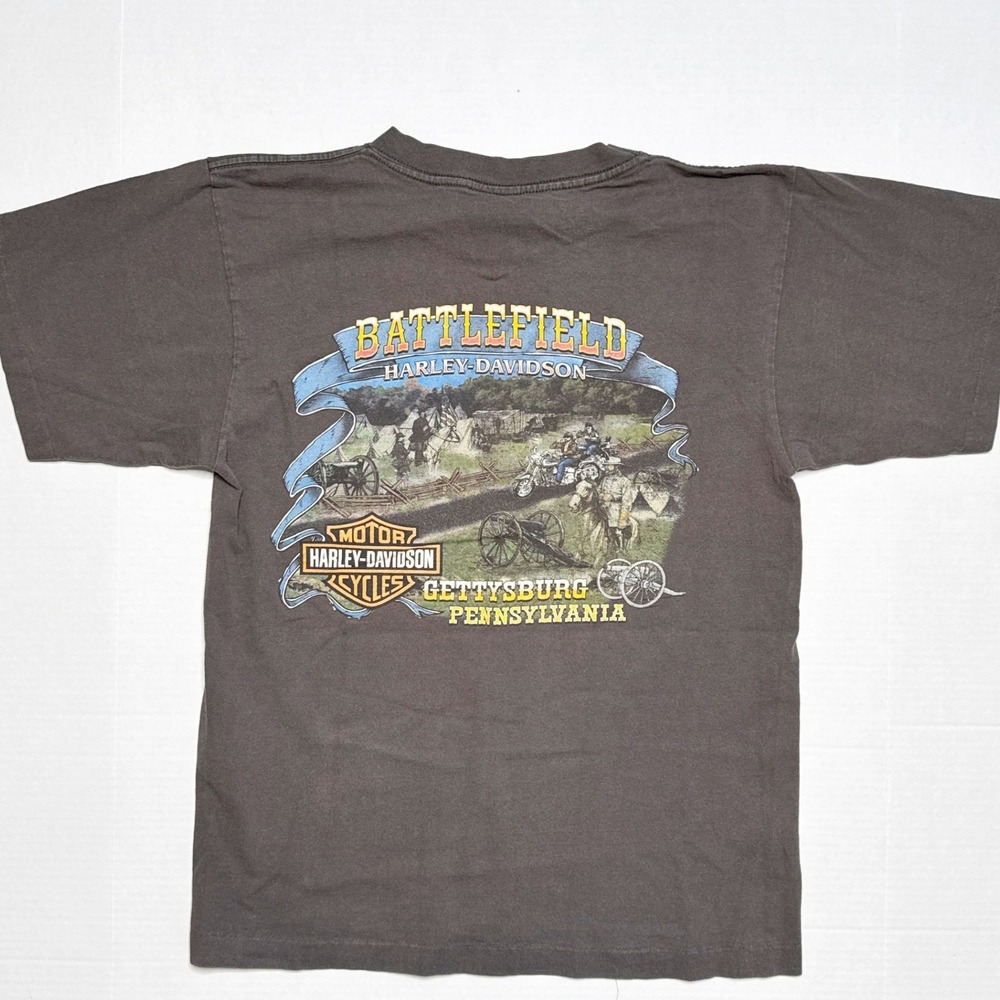 Vintage Harley‎ Davidson Single Stitch Battlefield Gettysburg PA T Shirt Mens M